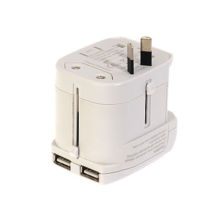 雙USB旅行萬用轉接頭英規插腳, 適用於英國, 新加坡, 香港...等國家