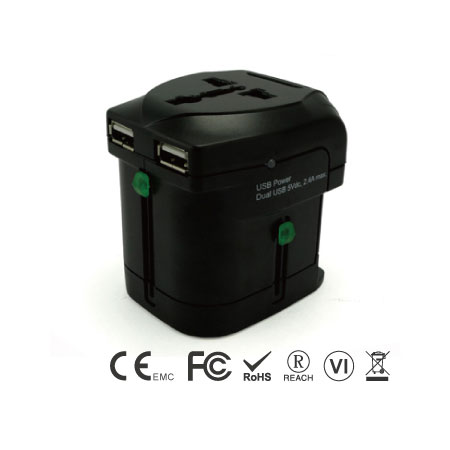 Universal Travel Adapter With 2.4A Dual USB Charger - UK. EU. AU. US Plug - Universal Travel Adapter Right Side