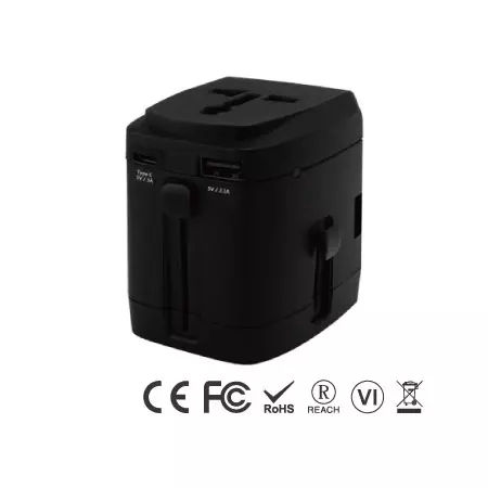 Adaptador de viaje universal Tipo C 3.4A - Cargador de viaje universal Tipo C - Negro