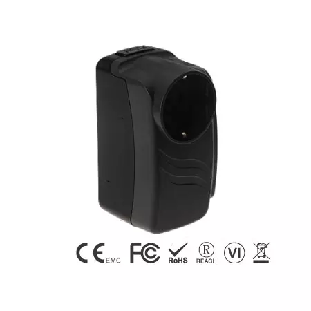 Adaptador Mundial con Toma de Tierra y 2.1A Doble USB para Viajeros Europeos - Adaptador de Viaje Universal con Toma de Tierra - Lado Frontal