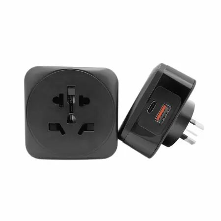 QC/PD快充Type-A+Type-C三极澳式多国旅用插头 - 20W PD+QC 万国转澳式八字型扁脚快速充电转接插头