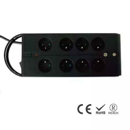 Colokan Daya Mudah Dibawa dengan 8 Outlet dan Perlindungan DC - Soket Prancis dengan Penutup Keamanan
