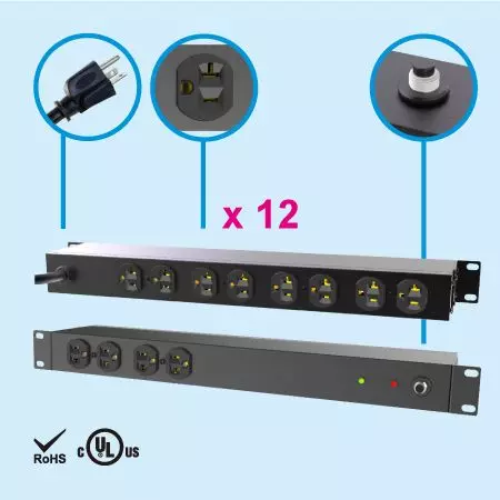 Tira de alimentación metálica de 12 tomas NEMA 5-20 1U 19" - PDU de 20A