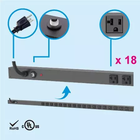 18 NEMA 5-20 0U 縦型計測PDU電源ストリップ - 18 x 5-20R出口 PDUと5-20P
