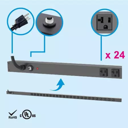 24 NEMA 5-20 0U垂直メーター付きPDU電源ストリップ - 24 x 5-20RアウトレットのPDUと5-20P