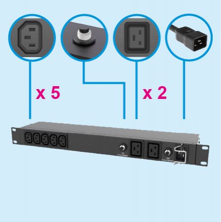 7 Outlets C13 C19 IEC 60320 Rack PDU Power Strip 20A 230V - For Serve Equipment