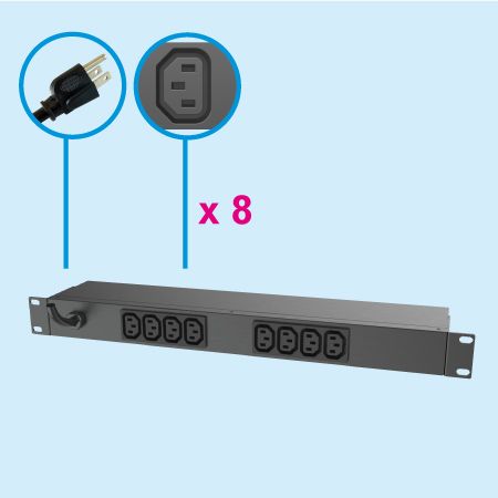 8個のアウトレットC13 IEC 60320ラックメタルPDU 1U 10A - データセンターの機器