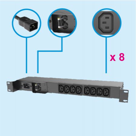 8アウトレット IEC 60320 C13 1U メタル PDU 20A 壁取り付け - 電源ユニット
