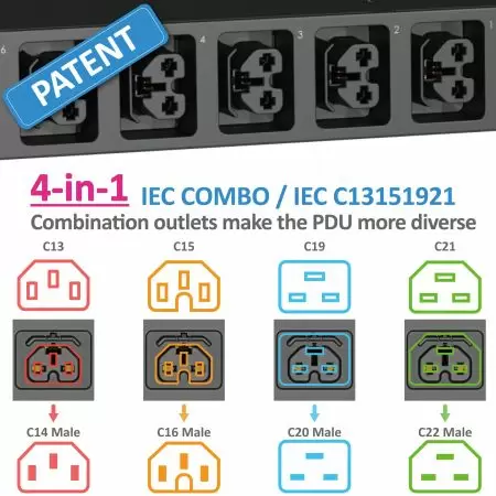 8 مأخذ C13/C15/C19/C21 مع شاشة لمس Smart PDU