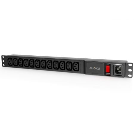 12 C13 Sockets and C14 Inlet 1U PDU with Lighted Switch - IEC C13 Outlet 19 Inch Rack Mount PDU