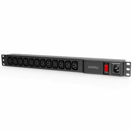 12個のC13ソケットとC14インレット1U PDU(ライトスイッチ付き) - IEC C13アウトレット19インチラックマウントPDU