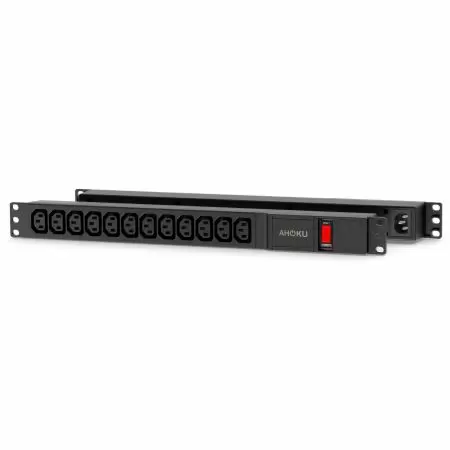 12個のC13(前面)とC14インレット(背面)の水平PDU - 点灯式スイッチ付きのC13アウトレットとC14インレット単相PDU