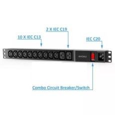 PDU montado en rack mixto certificado TUV con enchufes IEC C13/C19, EN IEC 62368-1, UL 62368-1