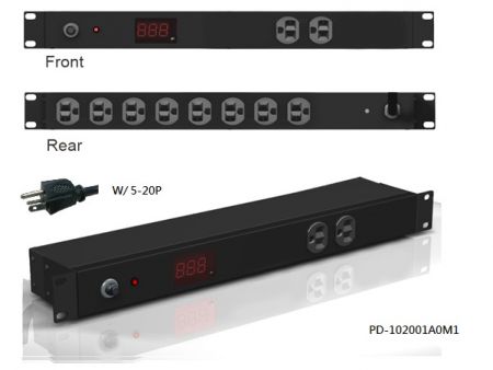 Regleta de alimentación de gabinete de 1U 19 con 10 tomas NEMA 5-20 medido  - PDU montado en rack con monitoreo local en tiempo real de corriente,  regleta de alimentación con pantalla
