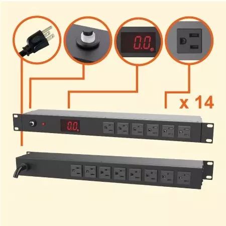 미터링 PDU 15A 120V 1U 14 NEMA 5-15R 콘센트 - 전류계가 장착된 랙마운트 PDU