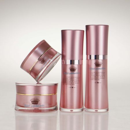 橢圓形化妝品瓶和乳霜罐化妝套組 - 橢圓形曲線乳液瓶及圓形曲線乳霜罐組