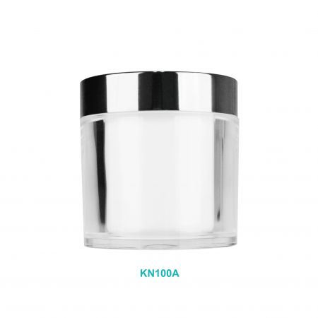 Barattolo rotondo in acrilico da 100 ml con tappo in alluminio