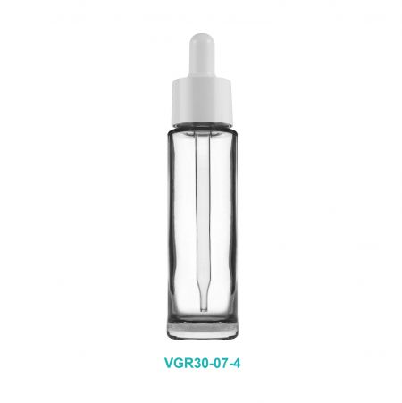 Botella de vidrio cilíndrica de 30 ml con gotero y hombro plano