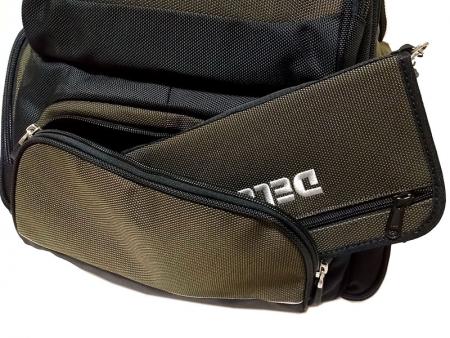 Passport holder in the lower front pocket.