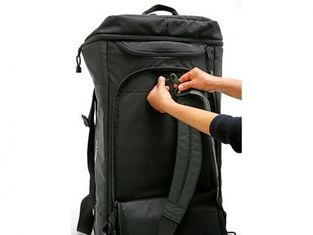 Removable shoulder strap on the bottom to be used as shoulder straps for carrying the bag like a backpack.