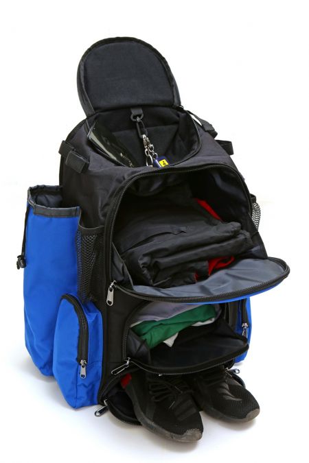 Three-tiered baseball and softball bat backpack - Collapsible three-tiered baseball and softball backpack