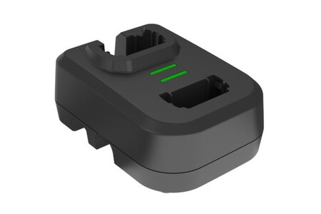 2-in-1 charging station simultaneously charges a compatible ring scanner and spare battery for continuous operation.