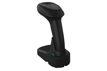 Rear view of BD-1530BT 2D Wireless Barcode Scanner showing ergonomic grip and cradle connection.