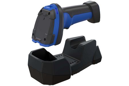Durable industrial wireless barcode scanner with IP54 sealing and 1.8m drop resistance.