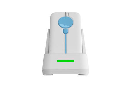 Lector de códigos de barras Bluetooth de alta velocidad con base de carga conveniente.
