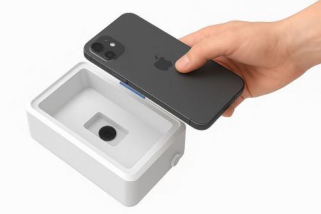 Hands-free barcode scanner for reading QR codes from smartphone screens.