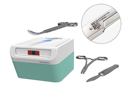 Single Tube 1D / 2D Barcode Reader for Medical and Laboratory Applications - DT-90F 2-in-1 reader scanning surgical tools.