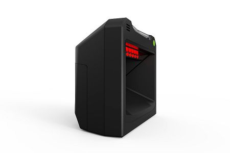 Side Profile of DT-9800 Fixed Presentation Barcode Scanner for Continuous Desktop Scanning.