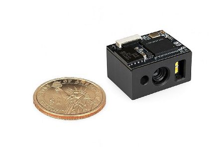 Miniature embedded QR code scanner with USB and TTL interface options.