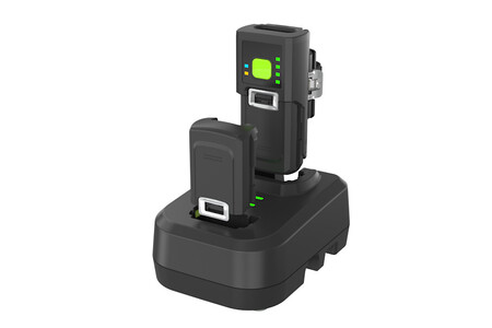 NRS-68L Bluetooth wearable scanner with charging station, designed for mobile and hands-free barcode scanning in warehouse, logistics, and inventory applications.
