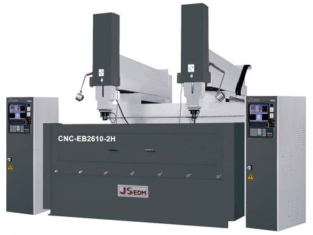 Double Head Column Moving-Type CNC EDM XYZ Travel 2150 / 1000 / 600 - The EB2610L-2H is a moving-column type dual-head CNC EDM machine, allowing users not only to machine large workpieces but also to process two different molds simultaneously.