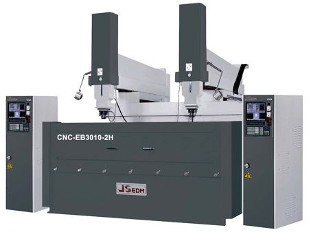 Double Head Column Moving-Type CNC EDM XYZ Travel 2550 / 1000 / 600 - The EB3010L-2H is a moving-column type dual-head CNC EDM machine, allowing users not only to machine large workpieces but also to process two different molds simultaneously.
