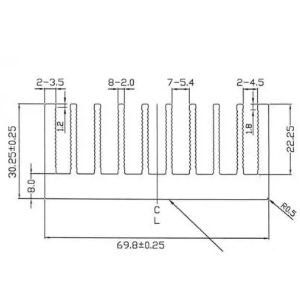 W69.8mm × H30.25mm 알루미늄 압출 성형 방열판