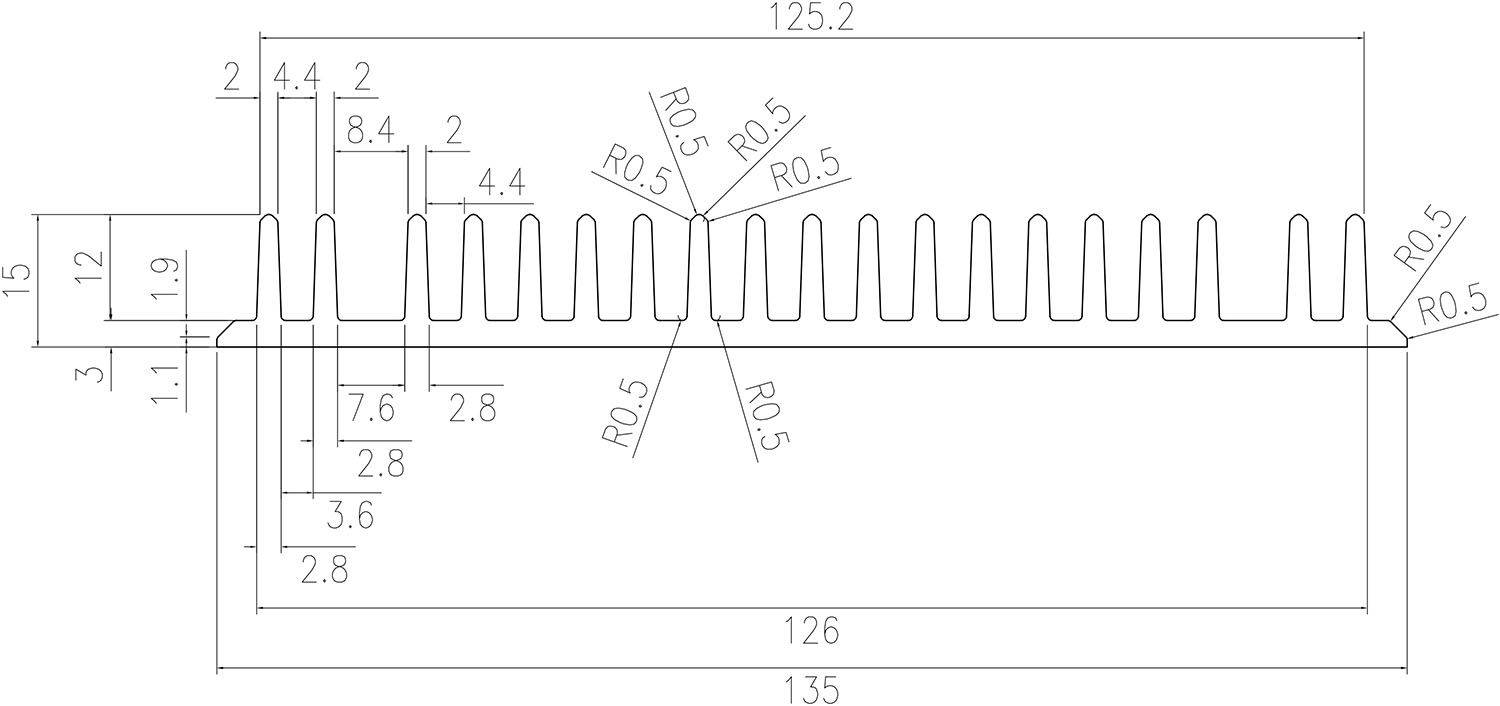 Dissipador de calor para a indústria de telecomunicações 135mm×15mm