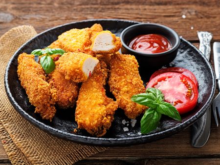 Aplicación de tiras de cerdo fritas para máquina de recubrimiento de harina