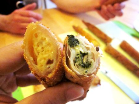 Different flavors of vegetarian fried spring rolls