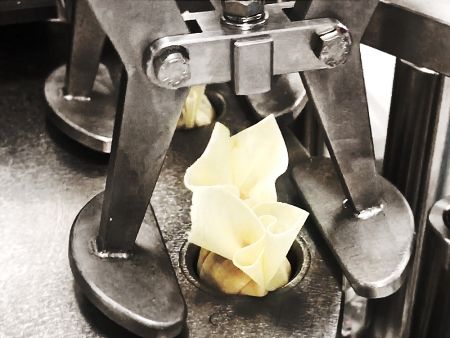 Håndlavede Wontons (Bian Shi form) produceret med Flat Clamp
