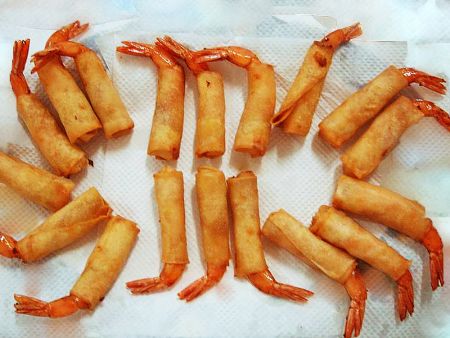 Perfectly formed and deep-fried Shrimp Spring Rolls