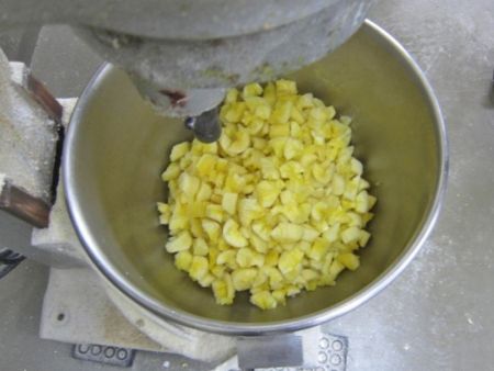 Placer terninger af cassava i den kommercielle mixer