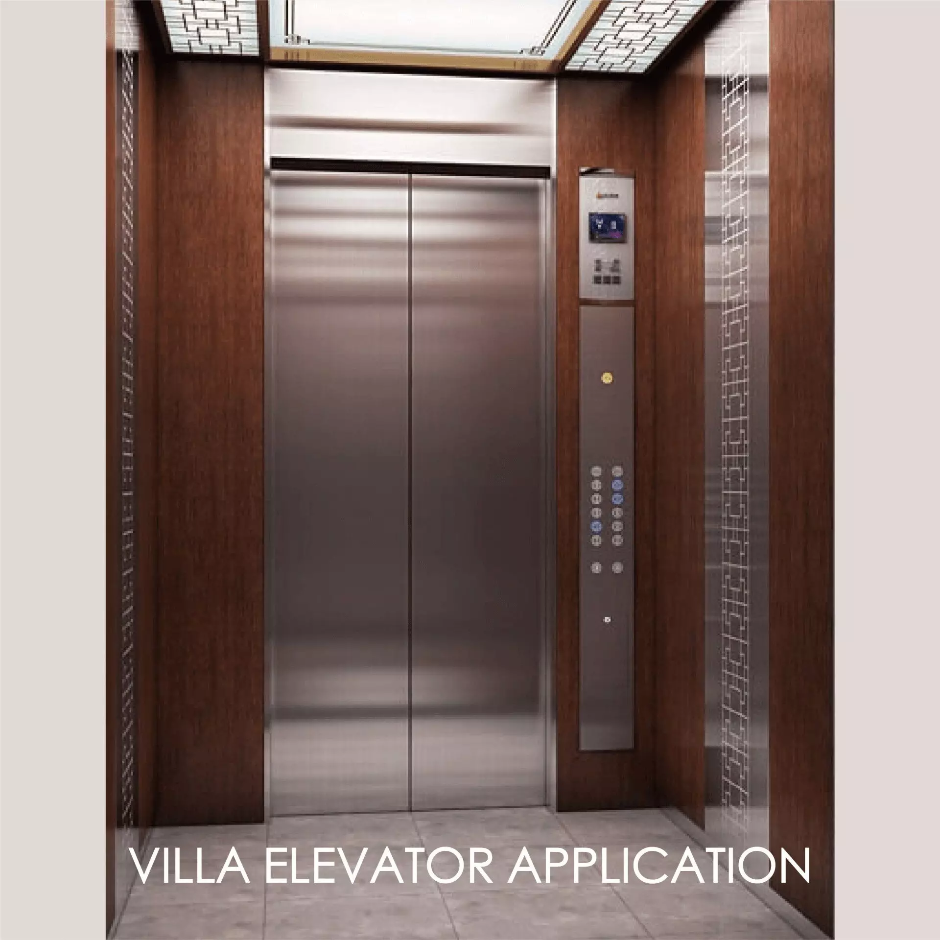 Menggunakan logam laminasi untuk mendekorasi panel pintu dan ruang interior lift dapat menciptakan estetika dan daya tahan.