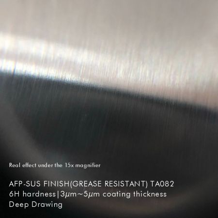 AFP-SUS_Finish-Ncc_TA082 (Utánzat titánbevonatú rozsdamentes acél) - 15x-es nagyító alatt