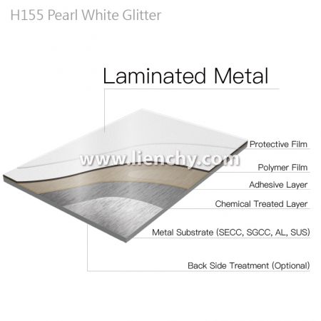 Pearl White Glitter Mirror Finish Laminated Metal structure layered diagram