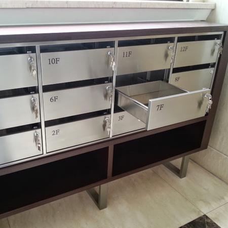 Left side view, cluster mailboxes made of Transparent Matte Finish Anti-fingerprint Stainless Steel plates