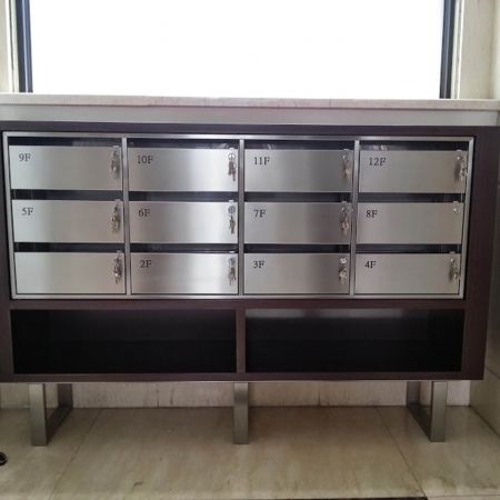 Front side view, cluster mailboxes made of Transparent Matte Finish Anti-fingerprint Stainless Steel plates