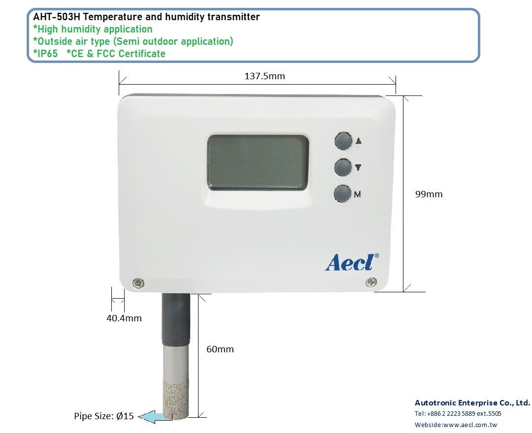 Transmisor de temperatura y Humedad - salida 4 a 20 mA, 0 -10 V