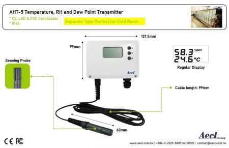 AHT-5 Humidity and temperature sensor with remote sensing probe